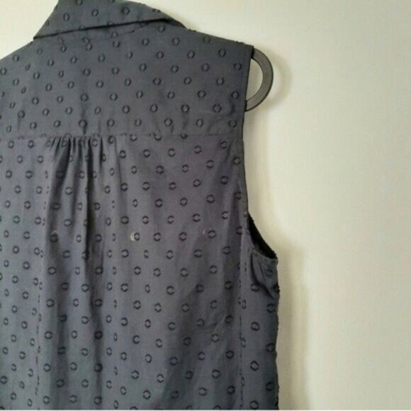 ANNE KLEIN Sleeveless Blouse Bottom Tie Semisheer Navy Blue Sz S - Picture 8 of 13
